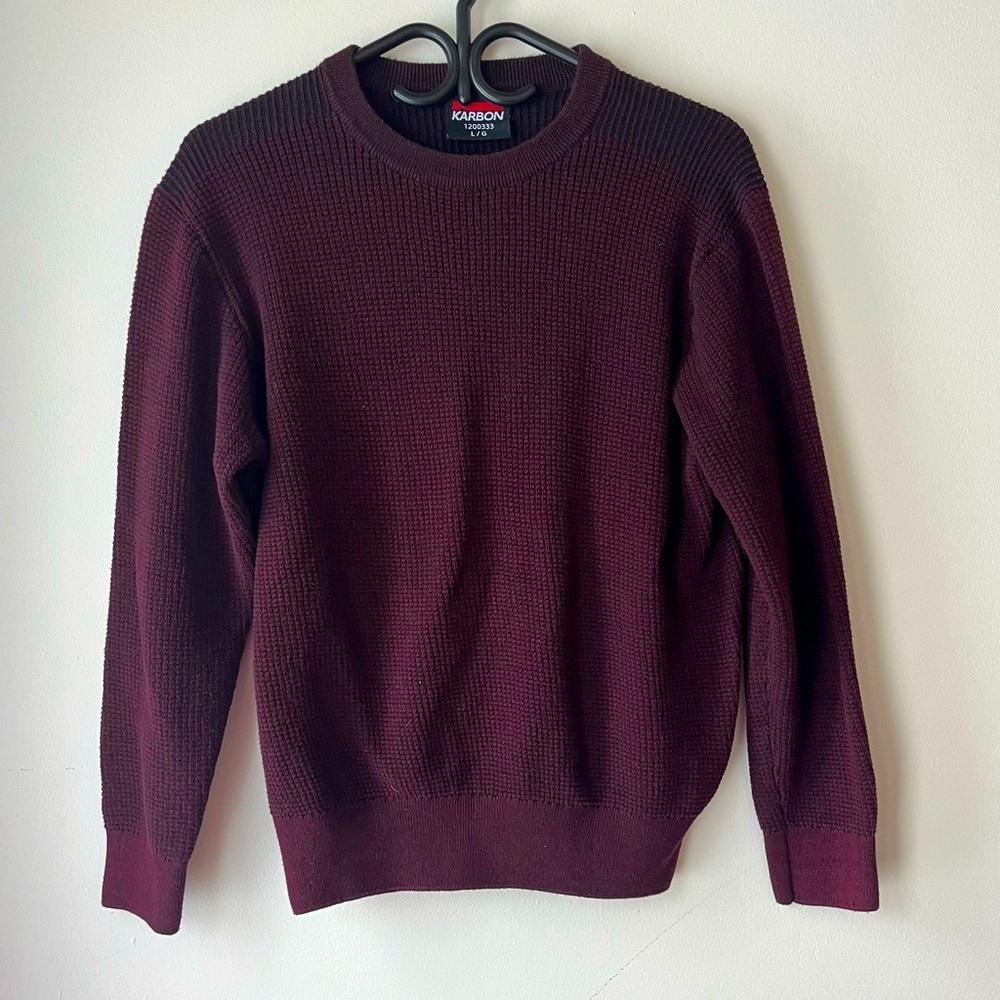 Karbon waffle knit burgundy long sleeve crew neck sweatshirt women’s large
